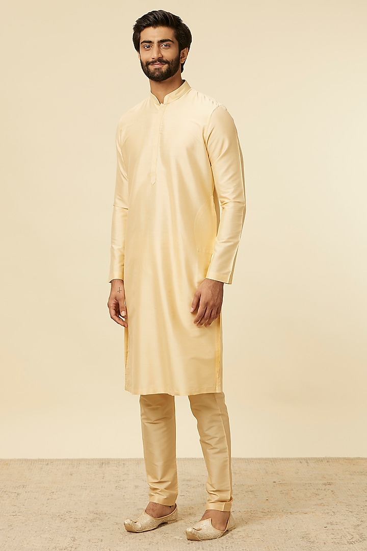 Golden Fawn Blended Viscose Thread Embroidered Kurta Set by Twamev