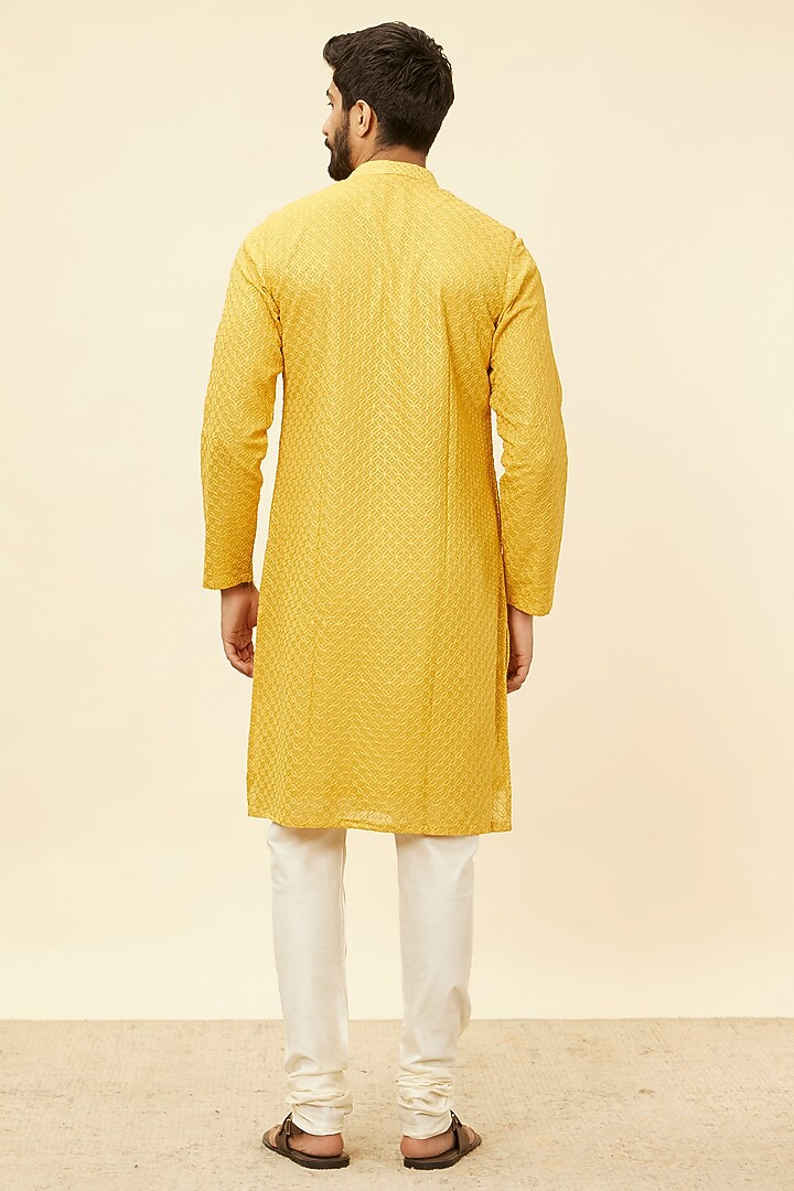 Mustard Georgette Embroidered Kurta Set by Twamev at Pernia's Pop Up Shop