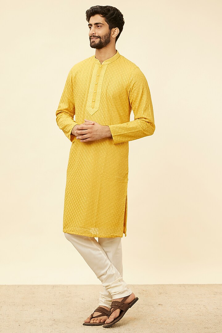 Mustard Georgette Embroidered Kurta Set by Twamev at Pernia's Pop Up Shop