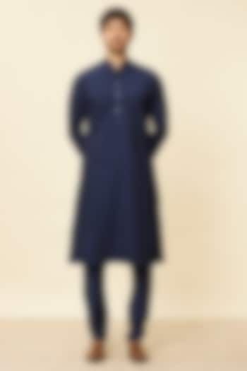 Dark Blue Blended Viscose Kurta Set by Twamev