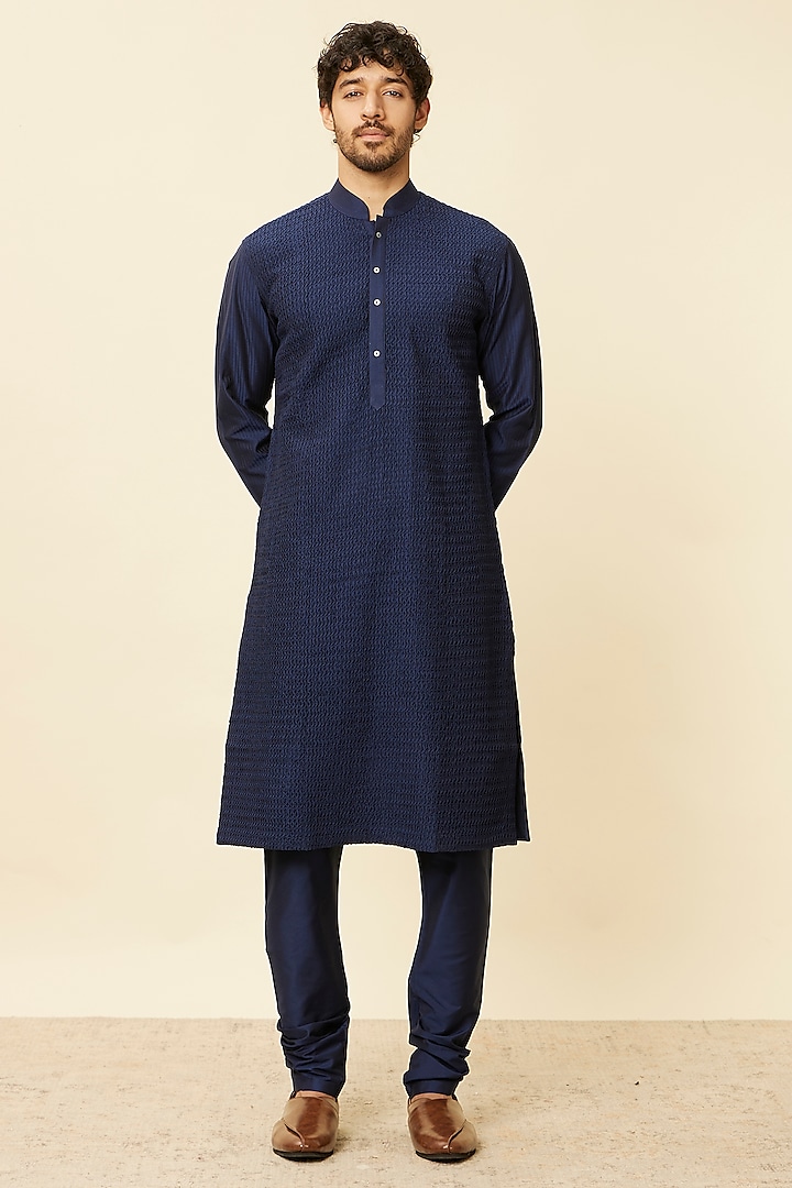 Dark Blue Blended Viscose Kurta Set by Twamev