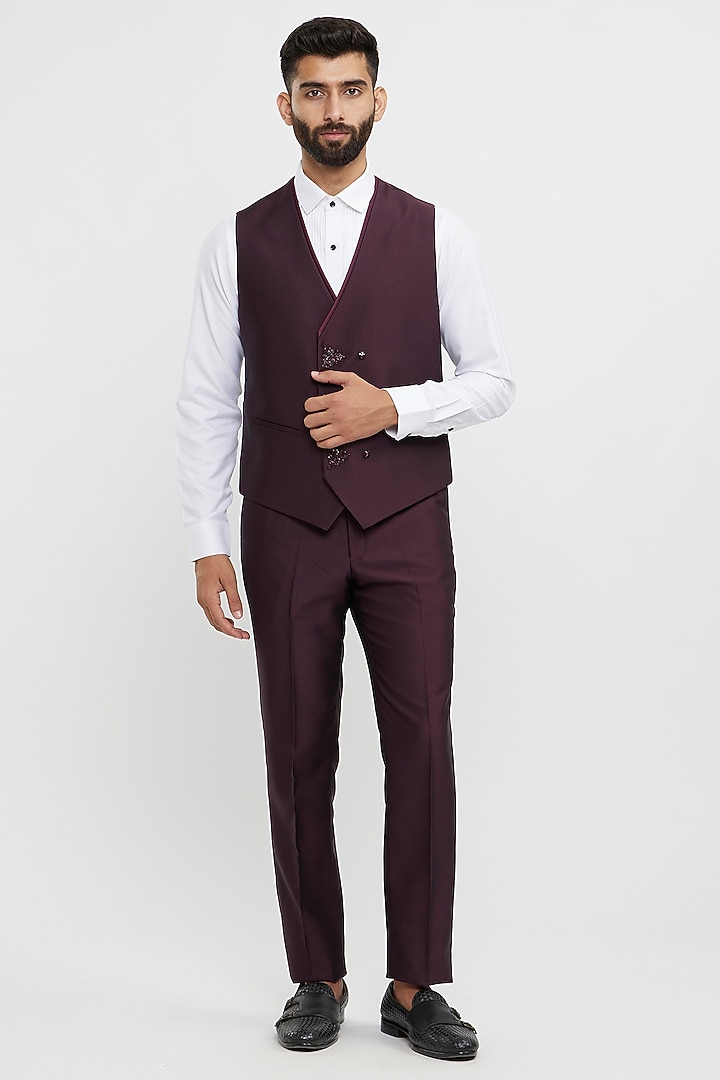 Wine Blended Rayon Blazer Set by Twamev at Pernia's Pop Up Shop