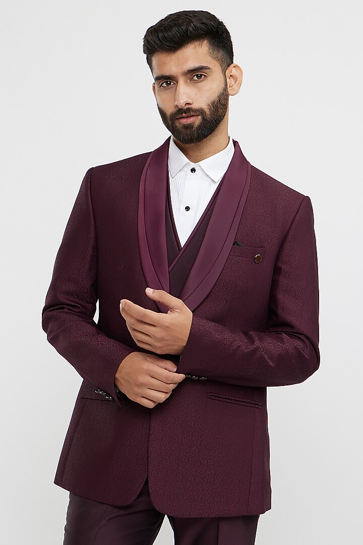 Wine Blended Rayon Blazer Set by Twamev at Pernia's Pop Up Shop