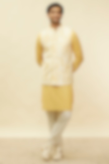 Yellow Art Silk Tie-Dye Nehru Jacket Set by Twamev
