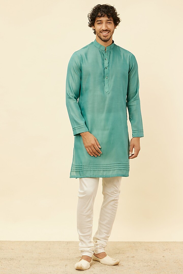 Mid Green Art Silk Nehru Jacket Set by Twamev at Pernia's Pop Up Shop