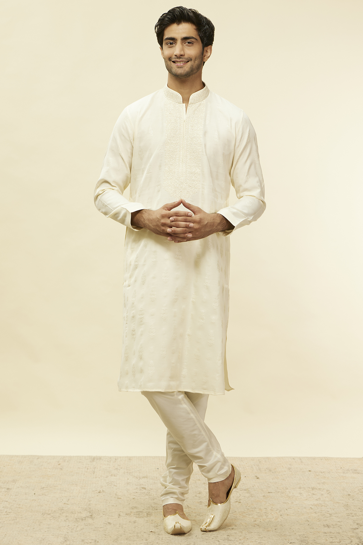 Cream Blended Viscose Printed Kurta Set by Twamev at Pernia's Pop Up Shop