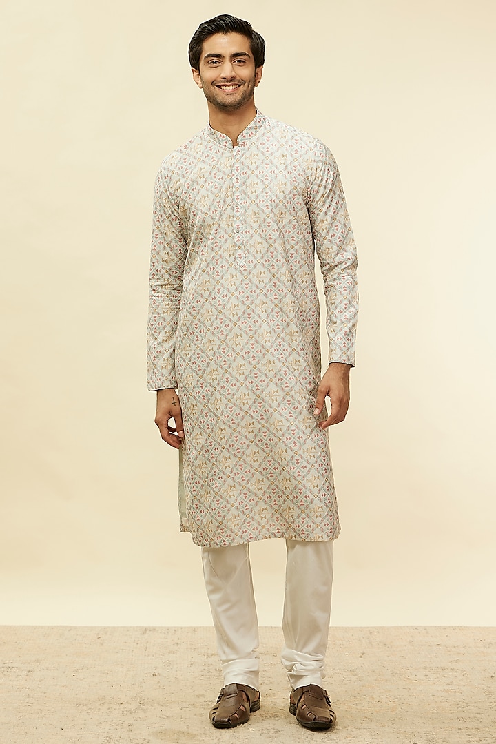 Suave Grey Art Silk Printed Kurta Set by Twamev