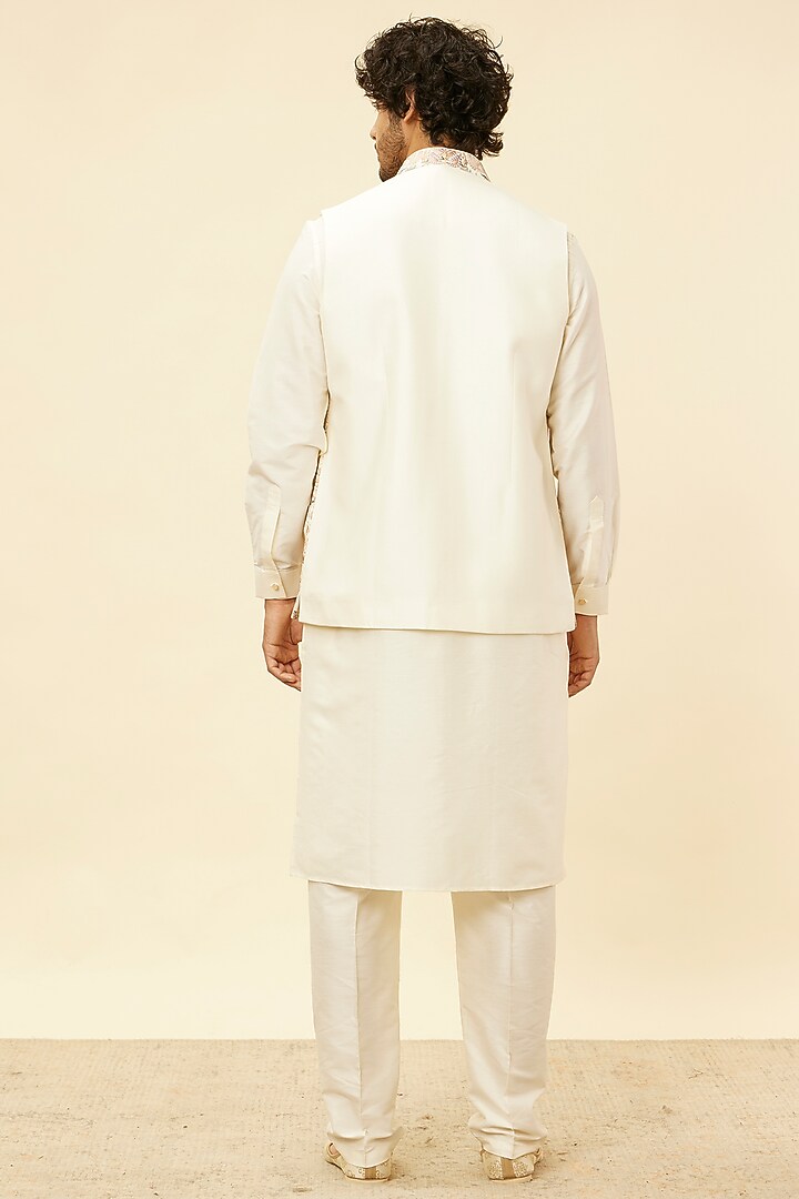 Warm White Blended Viscose Printed Bundi Jacket Set by Twamev at Pernia's Pop Up Shop
