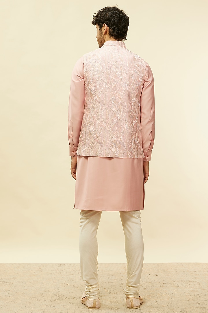 Blush Pink Satin Bundi Jacket Set by Twamev at Pernia's Pop Up Shop