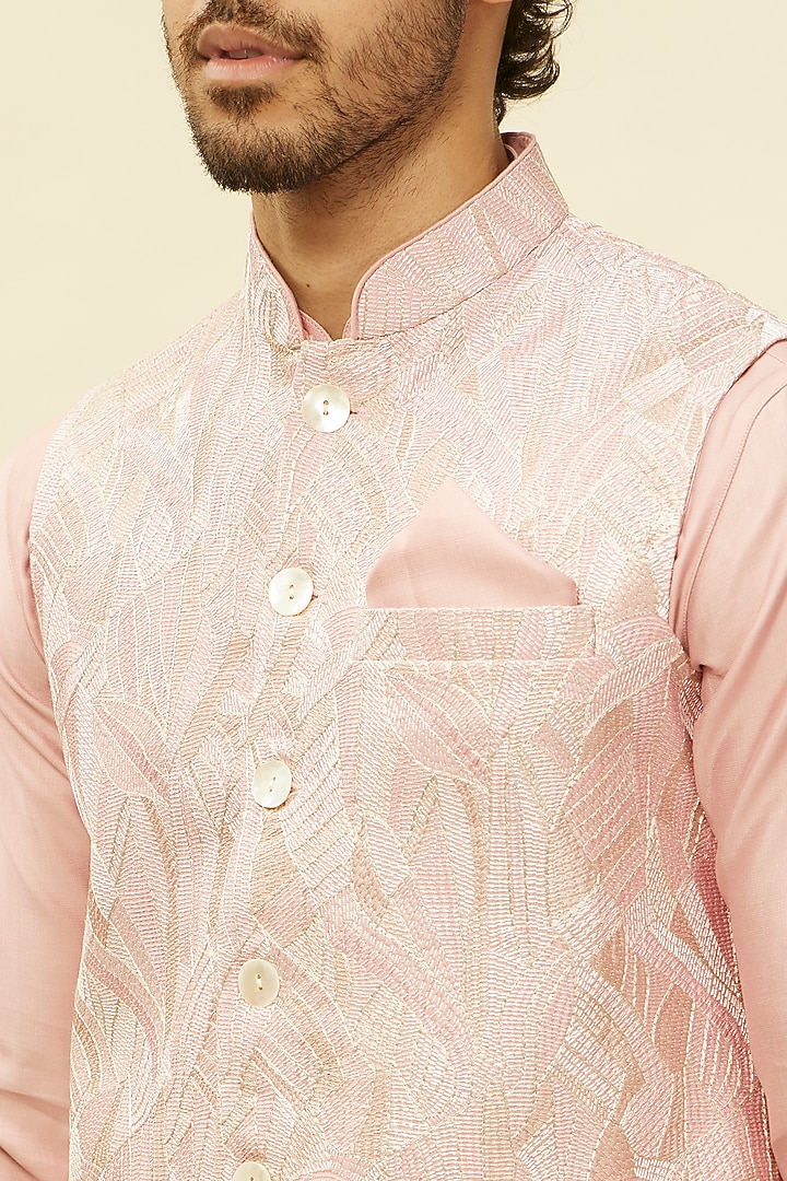 Blush Pink Satin Bundi Jacket Set by Twamev at Pernia's Pop Up Shop