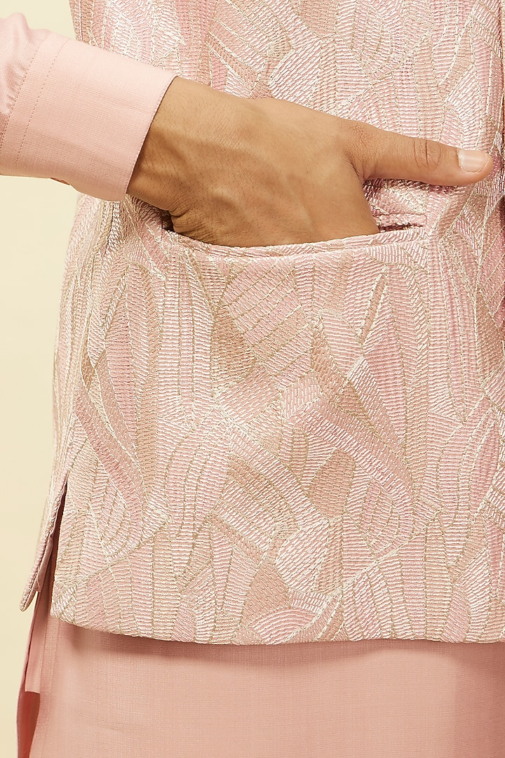 Blush Pink Satin Bundi Jacket Set by Twamev at Pernia's Pop Up Shop