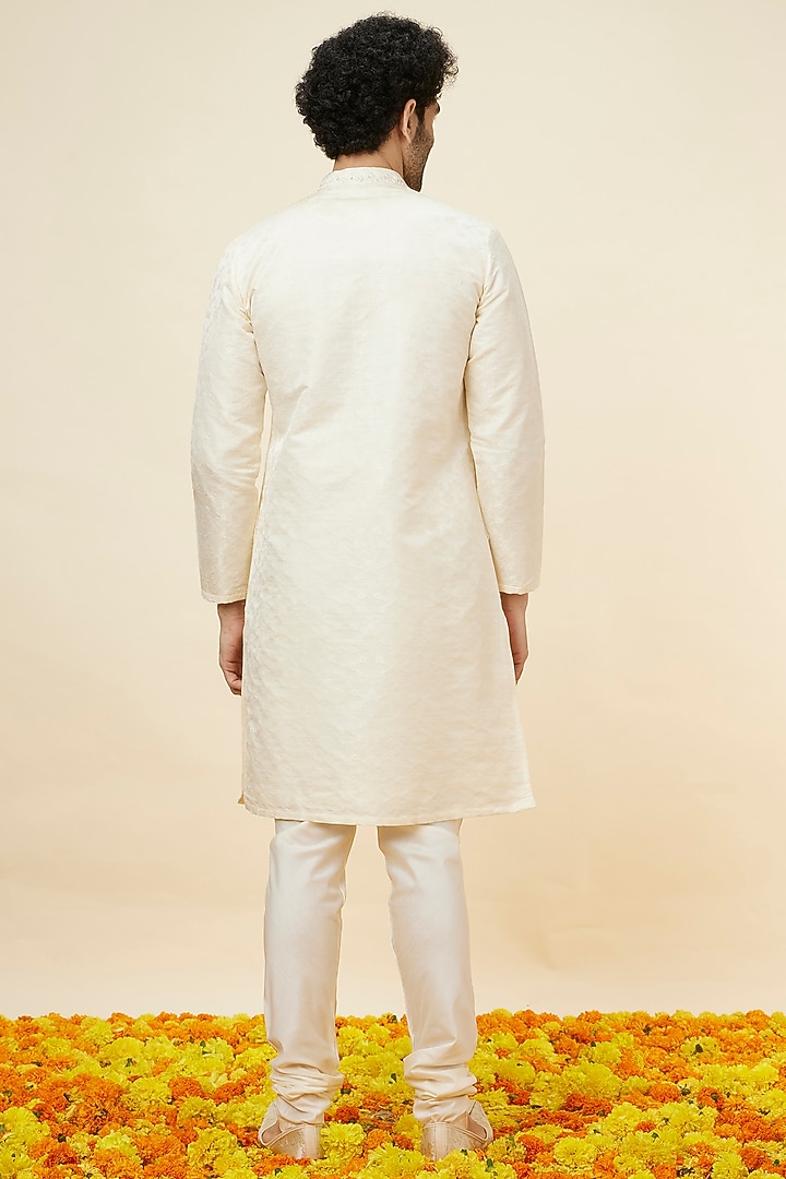 Cream Brocade Kurta Set by Twamev at Pernia's Pop Up Shop