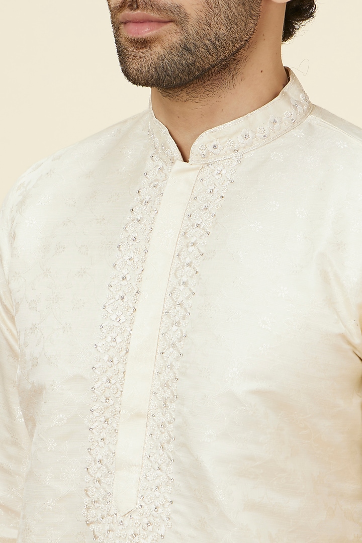 Cream Brocade Kurta Set by Twamev at Pernia's Pop Up Shop