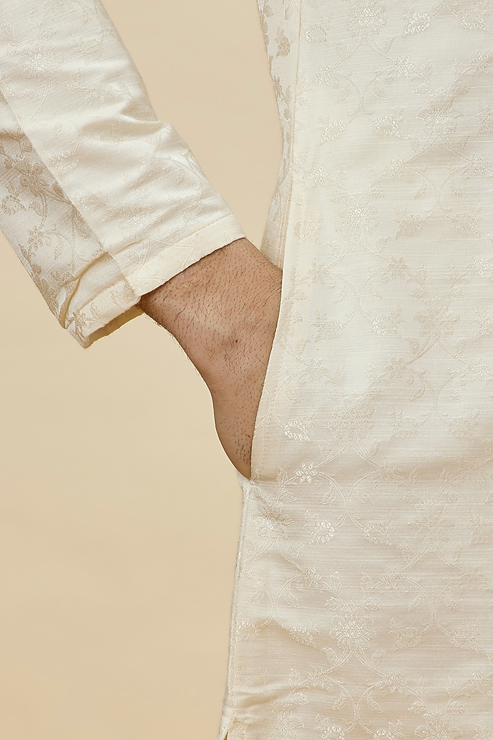 Cream Brocade Kurta Set by Twamev at Pernia's Pop Up Shop