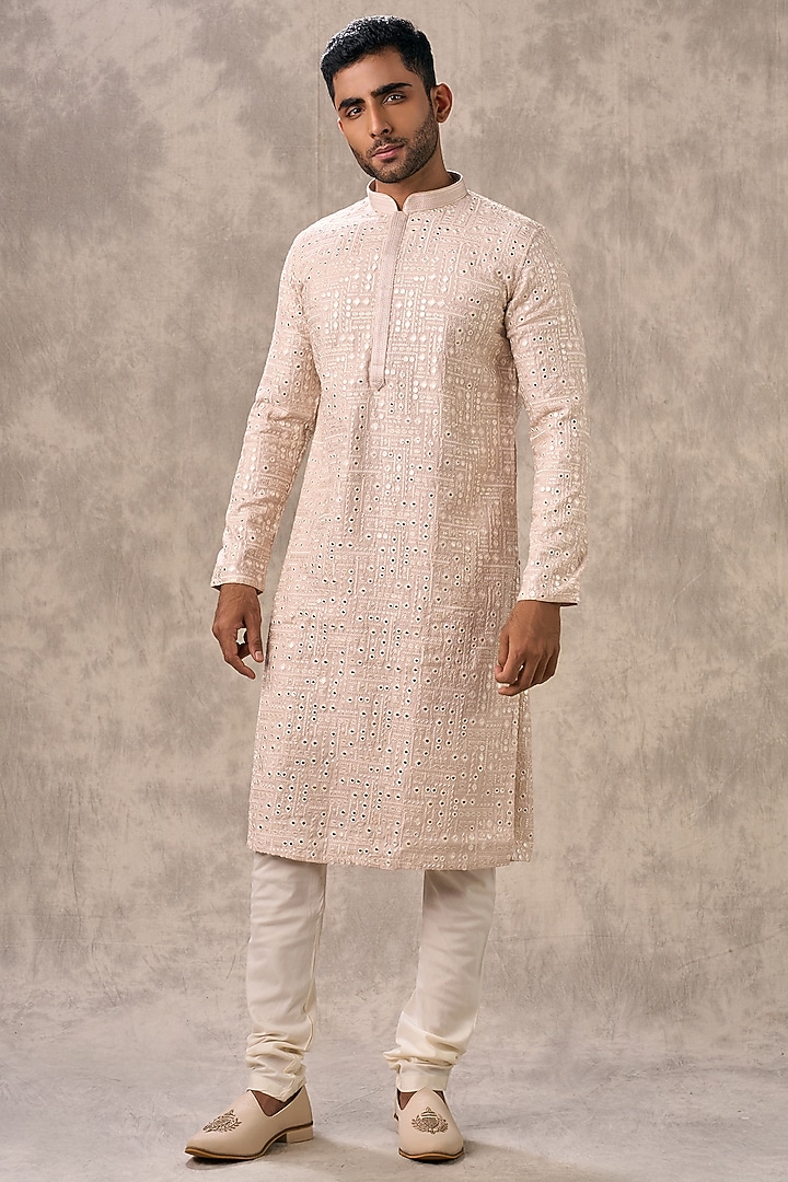 Pink Blended Viscose Thread Embroidered Kurta Set by Twamev at Pernia's Pop Up Shop