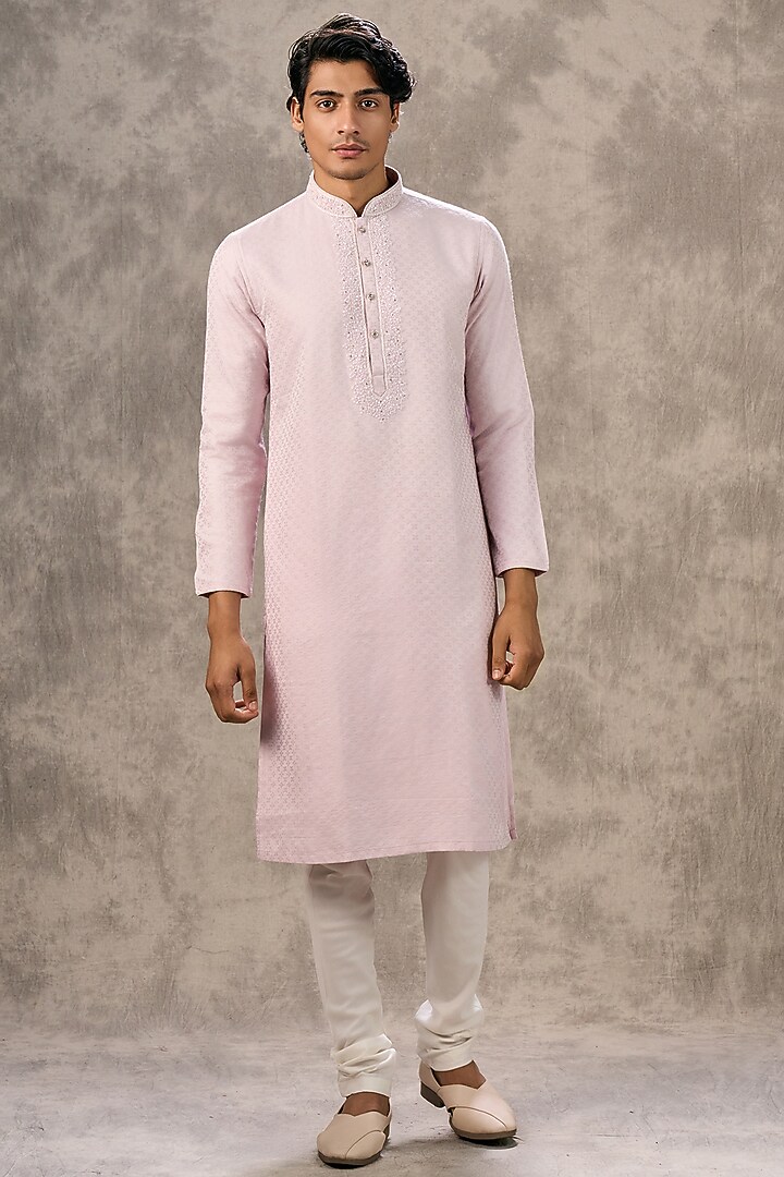Pink Blended Viscose Thread Embroidered Kurta Set by Twamev at Pernia's Pop Up Shop