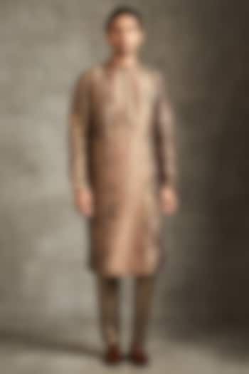 Beige Brocade Thread Embroidered Kurta Set by Twamev at Pernia's Pop Up Shop