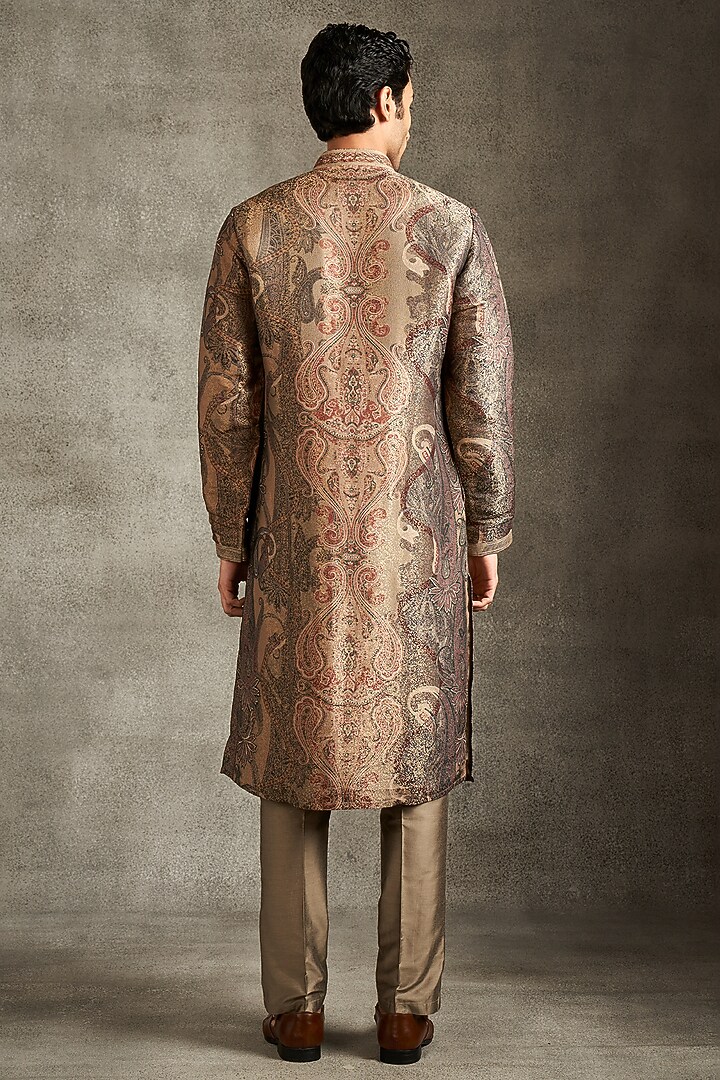 Beige Brocade Thread Embroidered Kurta Set by Twamev at Pernia's Pop Up Shop