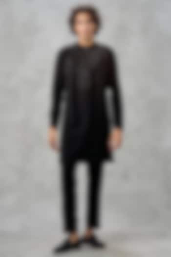 Black Blended Rayon Moti Work Kurta Set by Twamev at Pernia's Pop Up Shop