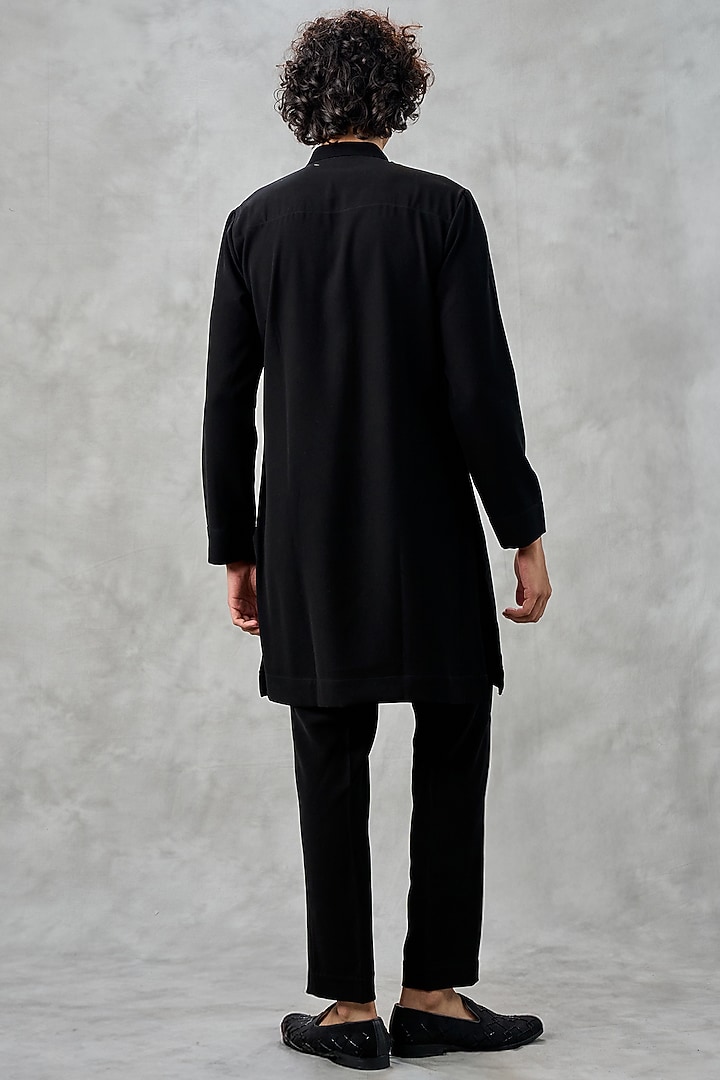 Black Blended Rayon Moti Work Kurta Set by Twamev at Pernia's Pop Up Shop
