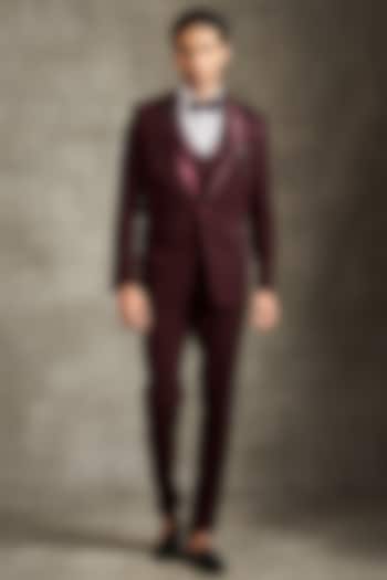 Wine Blended Rayon Beadwork Blazer Set by Twamev at Pernia's Pop Up Shop