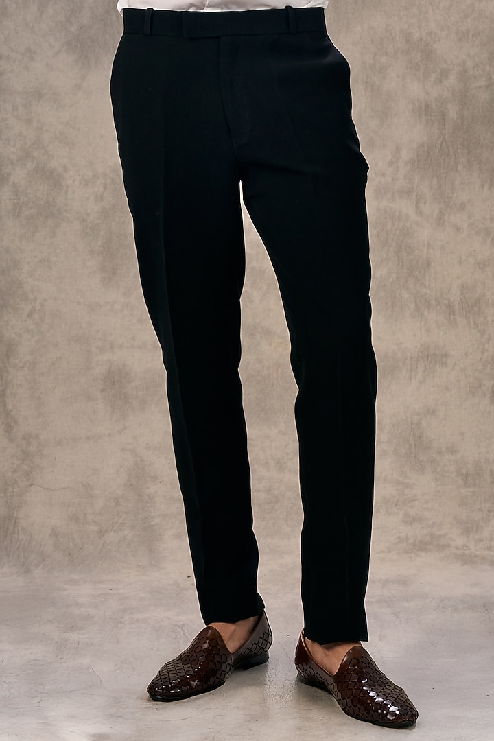 Black Blended Rayon Beadwork Blazer Set by Twamev at Pernia's Pop Up Shop
