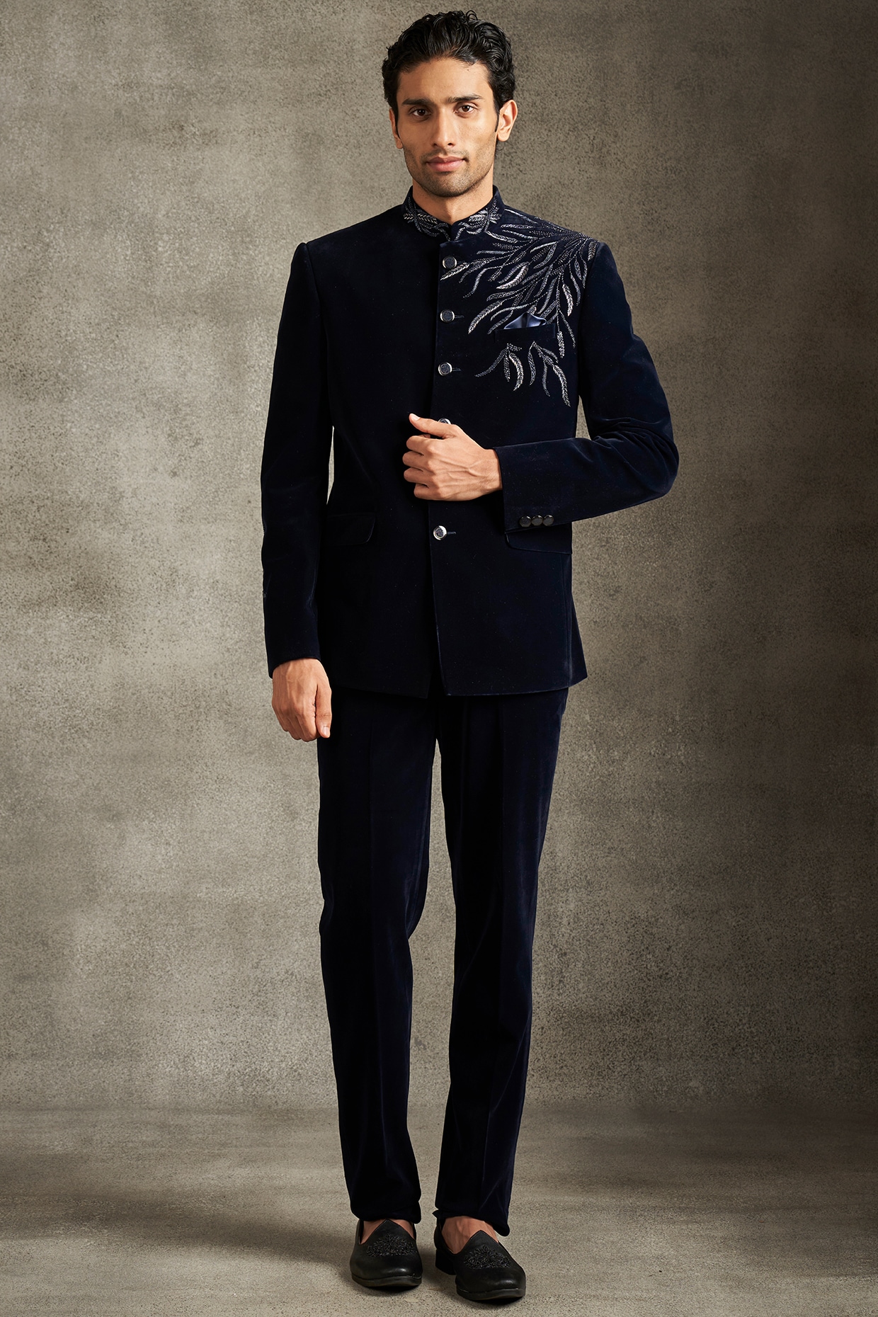 Twamev Blue Velvet Sequins Work Jodhpuri Set