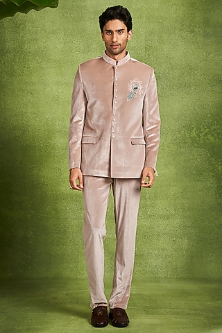 Fawn Velvet Hand Embroidered Jodhpuri Set by Twamev