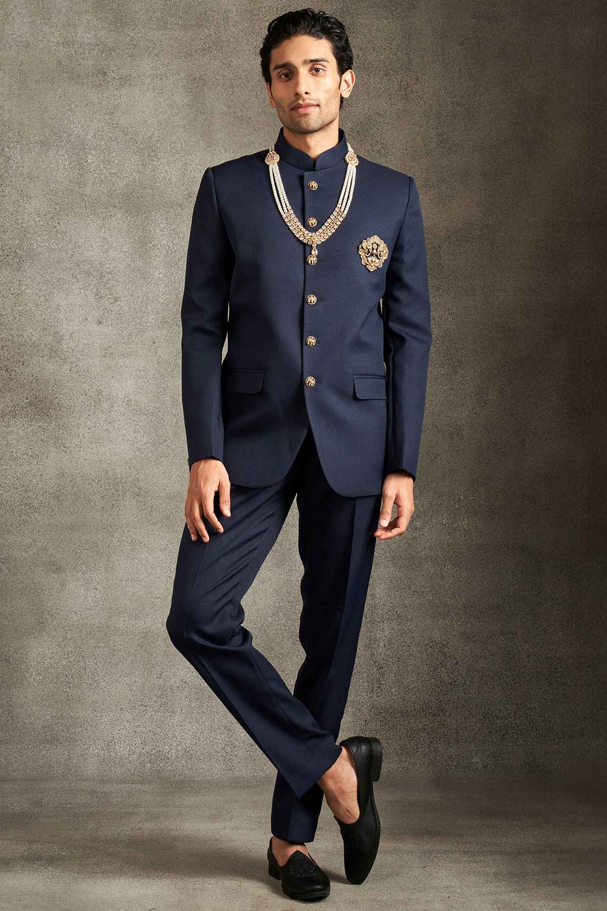 Twamev Black Blended Rayon Beadwork Jodhpuri Set