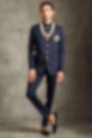 Black Blended Rayon Beadwork Jodhpuri Set by Twamev at Pernia's Pop Up Shop
