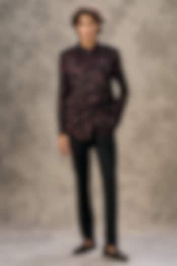 Wine Blended Viscose Printed Jodhpuri Set by Twamev at Pernia's Pop Up Shop