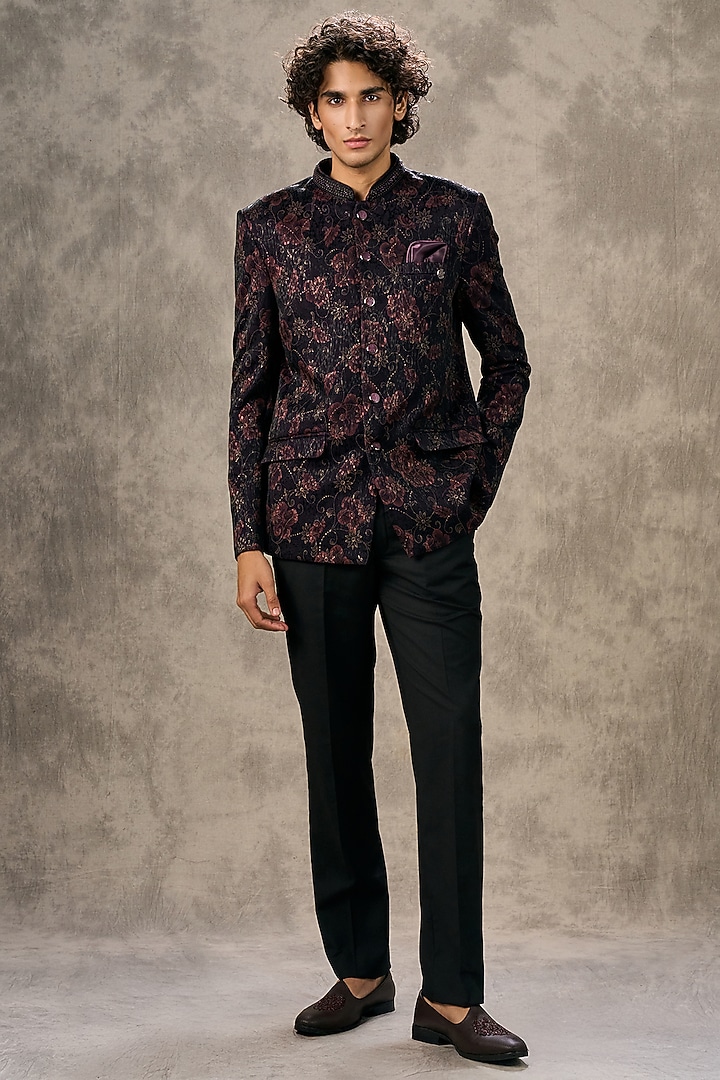 Wine Blended Viscose Printed Jodhpuri Set by Twamev at Pernia's Pop Up Shop