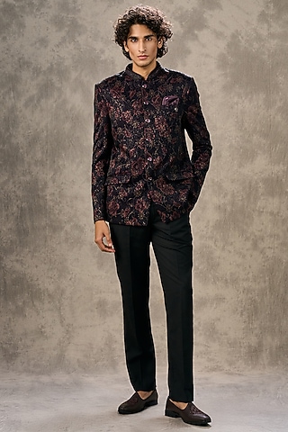 Wine Blended Viscose Printed Jodhpuri Set by Twamev