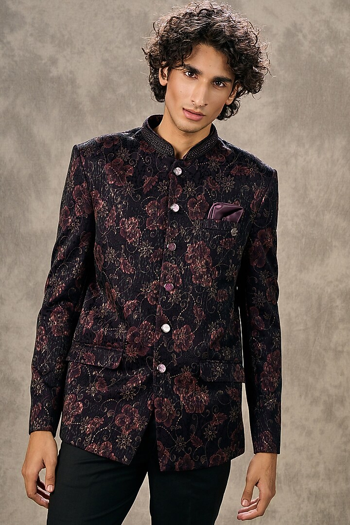 Wine Blended Viscose Printed Jodhpuri Set by Twamev at Pernia's Pop Up Shop