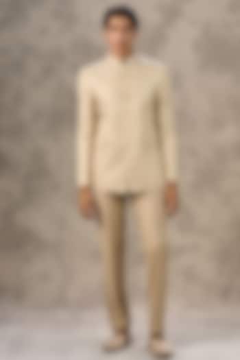 Beige Art Silk Sequin Embroidered Jodhpuri Set by Twamev at Pernia's Pop Up Shop