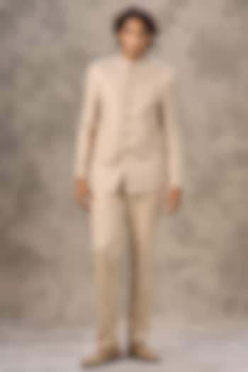 Fawn-Colored Art Silk Sequin Embroidered Jodhpuri Set by Twamev at Pernia's Pop Up Shop