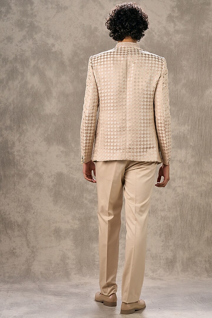 Fawn-Colored Art Silk Sequin Embroidered Jodhpuri Set by Twamev at Pernia's Pop Up Shop