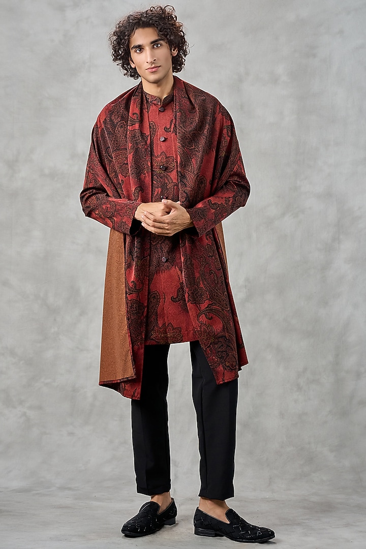 Rust Art Silk Printed Kurta Set by Twamev at Pernia's Pop Up Shop