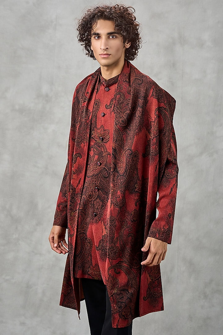 Rust Art Silk Printed Kurta Set by Twamev at Pernia's Pop Up Shop
