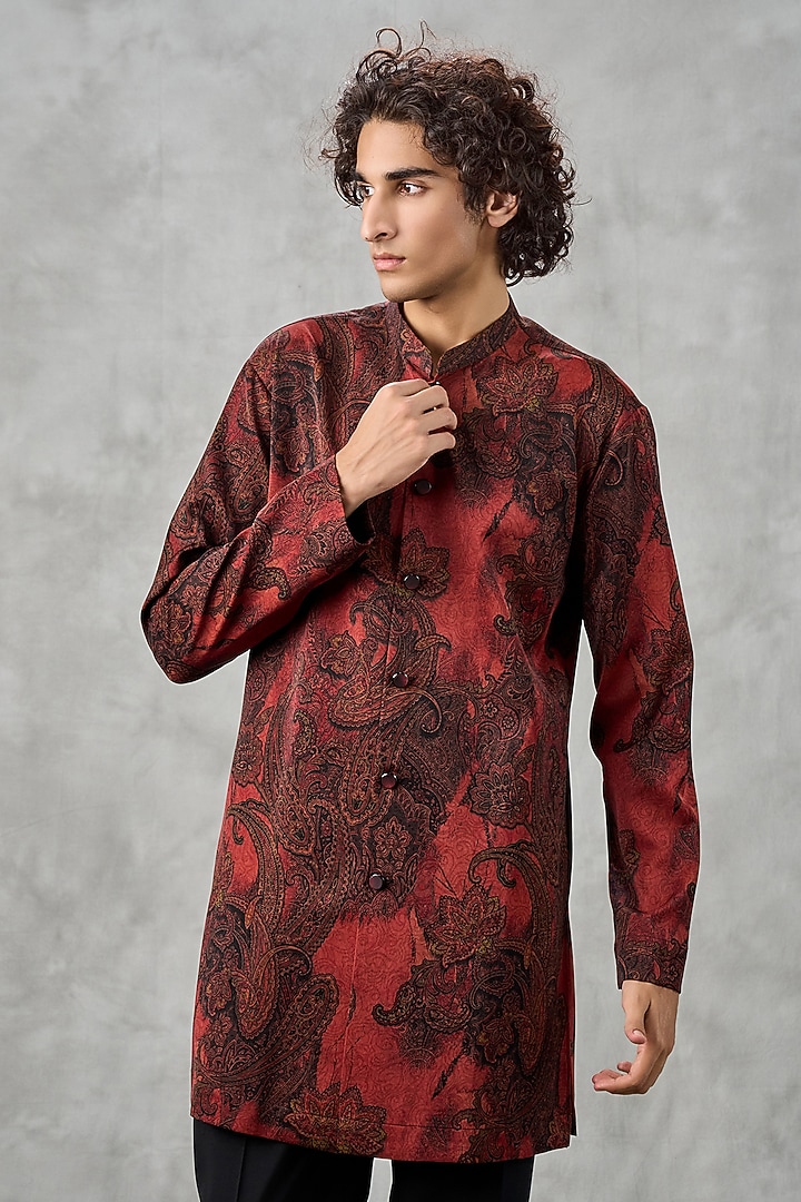 Rust Art Silk Printed Kurta Set by Twamev at Pernia's Pop Up Shop