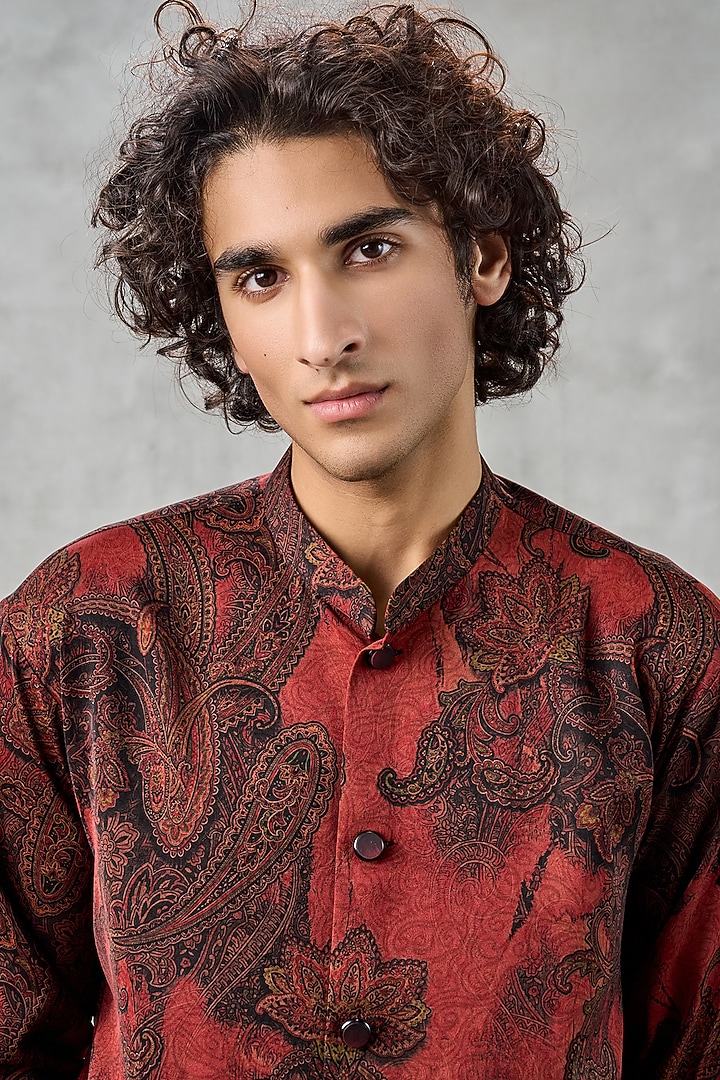 Rust Art Silk Printed Kurta Set by Twamev at Pernia's Pop Up Shop
