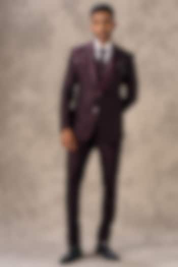 Wine Blended Rayon Beadwork Blazer Set by Twamev at Pernia's Pop Up Shop