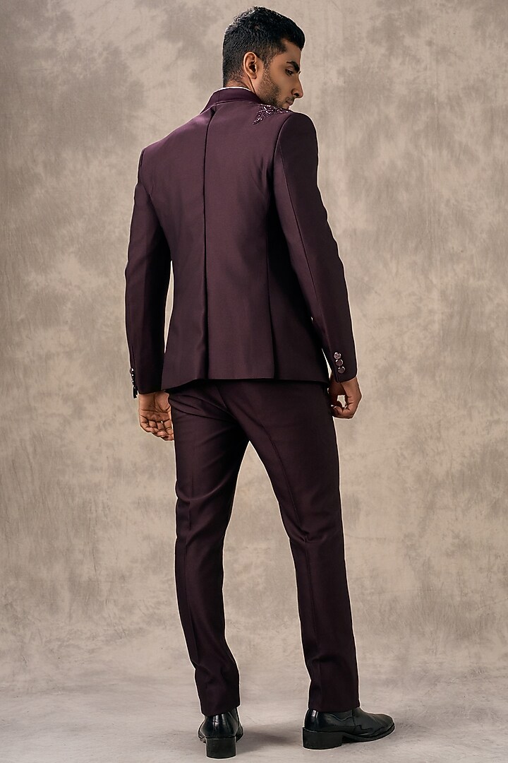 Wine Blended Rayon Beadwork Blazer Set by Twamev at Pernia's Pop Up Shop
