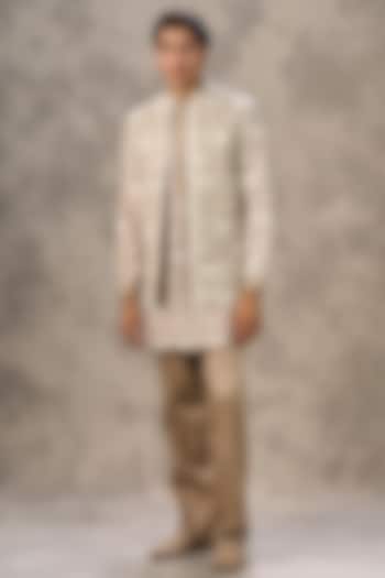 Beige Art Silk Thread Embroidered Jacket Set by Twamev at Pernia's Pop Up Shop