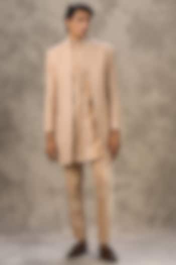 Fawn-Colored Velvet Thread Embroidered Indo Western Set by Twamev at Pernia's Pop Up Shop