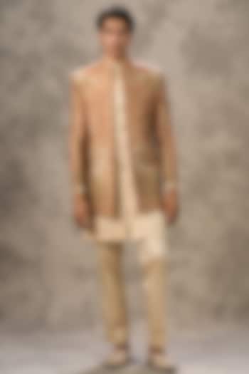 Orange Art Silk Thread Embroidered Wedding Indowestern Set by Twamev at Pernia's Pop Up Shop