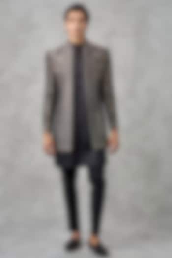 Black Brocade Thread Embroidered Jacket Set by Twamev at Pernia's Pop Up Shop