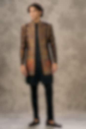 Black Brocade Thread Embroidered Jacket Set by Twamev at Pernia's Pop Up Shop