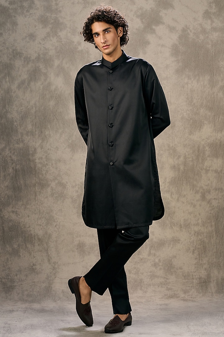 Black Brocade Thread Embroidered Jacket Set by Twamev at Pernia's Pop Up Shop