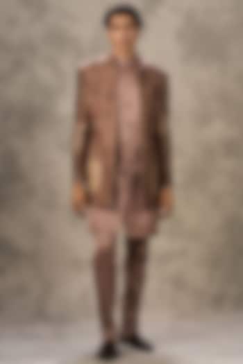 Brown Brocade Thread Embroidered Jacket Set by Twamev at Pernia's Pop Up Shop